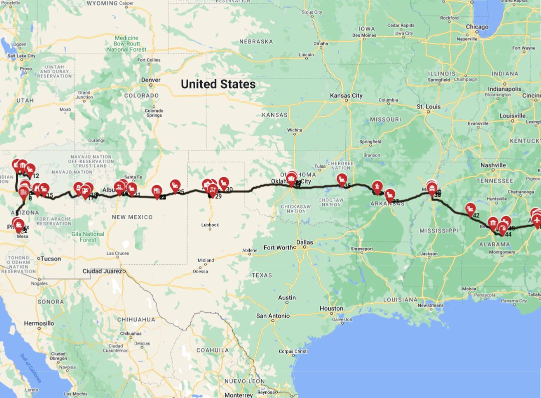 Map for Phoenix to Atlanta